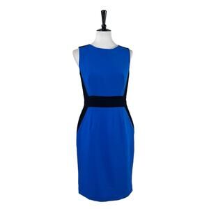 Calvin Klein Sheath Dress Sleeveless High Neck Blue Colorblock Women’s Size 6